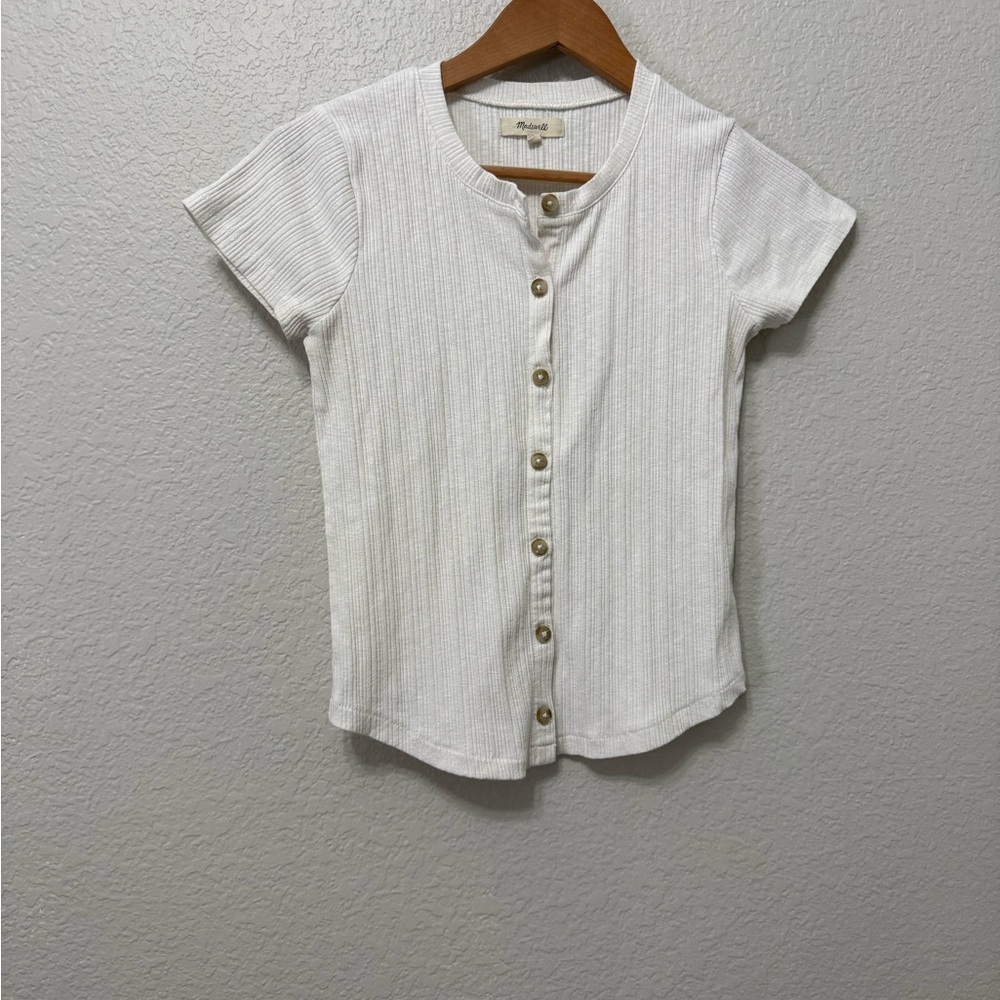 Madewell Ribbed Button-Front Short Sleeve  Top